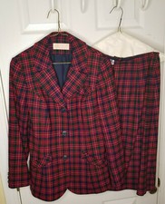Vtg Pendleton Womens 2 Piece Wool Skirt Suit Blazer Set Sz 12 Red Black Tartan