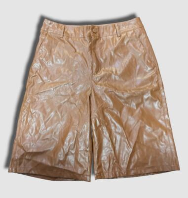 $295 Alice + Olivia Women's Brown Faux Leather Pedal Pushers Pants Size XL