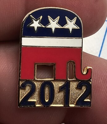 VTG Lapel Pinback Hat Gold Tone Republican Elephant Red Whit Blue 2012 Enameled 