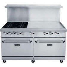 DUKERS DCR60-4B36GM 60″ NAT Gas Range 4 Open Burners 36" GRIDDLE & 2 OVENS