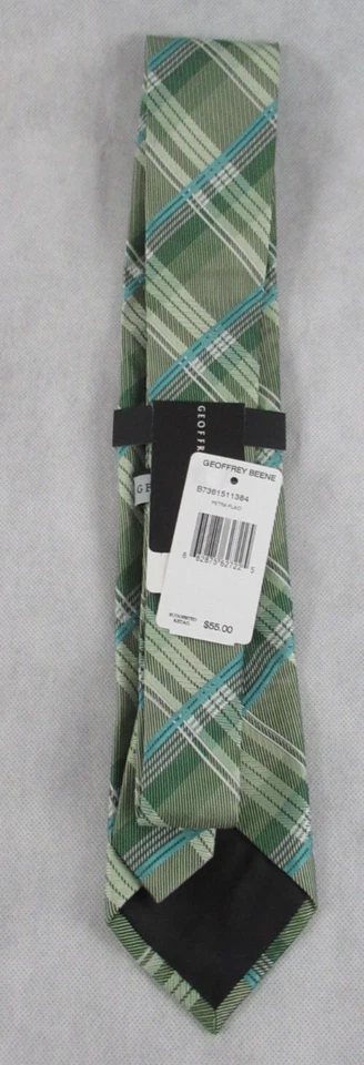 Corbata de cuello Geoffrey Beene Petra a cuadros mezcla de seda, verde, talla única Foto 2 de 3