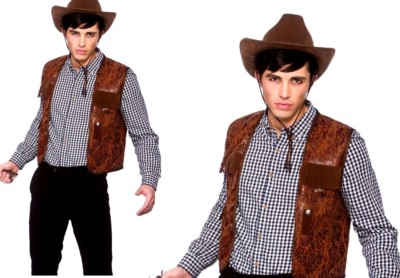 Adult COWBOY WAISTCOAT Wild West Fancy Dress Rodeo Costume Male