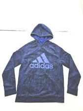 Adidas Boys Size 18/20 XL Blue Print Hooded Sweatshirt Adidas Logo AA6102 Hoodie