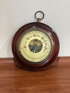 Barometer Made in Germany Wood Mounted With Brass Red Working Condition