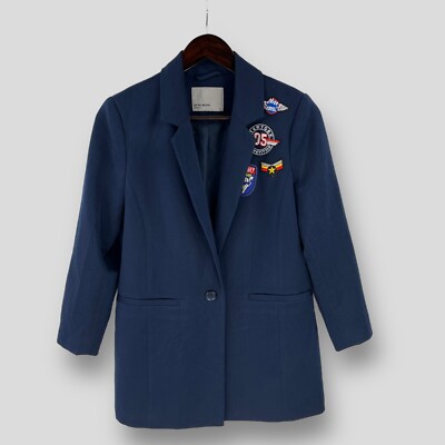 VERO MODA Womens Navy Blue Military Badges Blazer Jacket