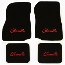 New 1968 - 1972 Chevelle Floor Mats Black Carpet Embroidered Red Logo On All 4