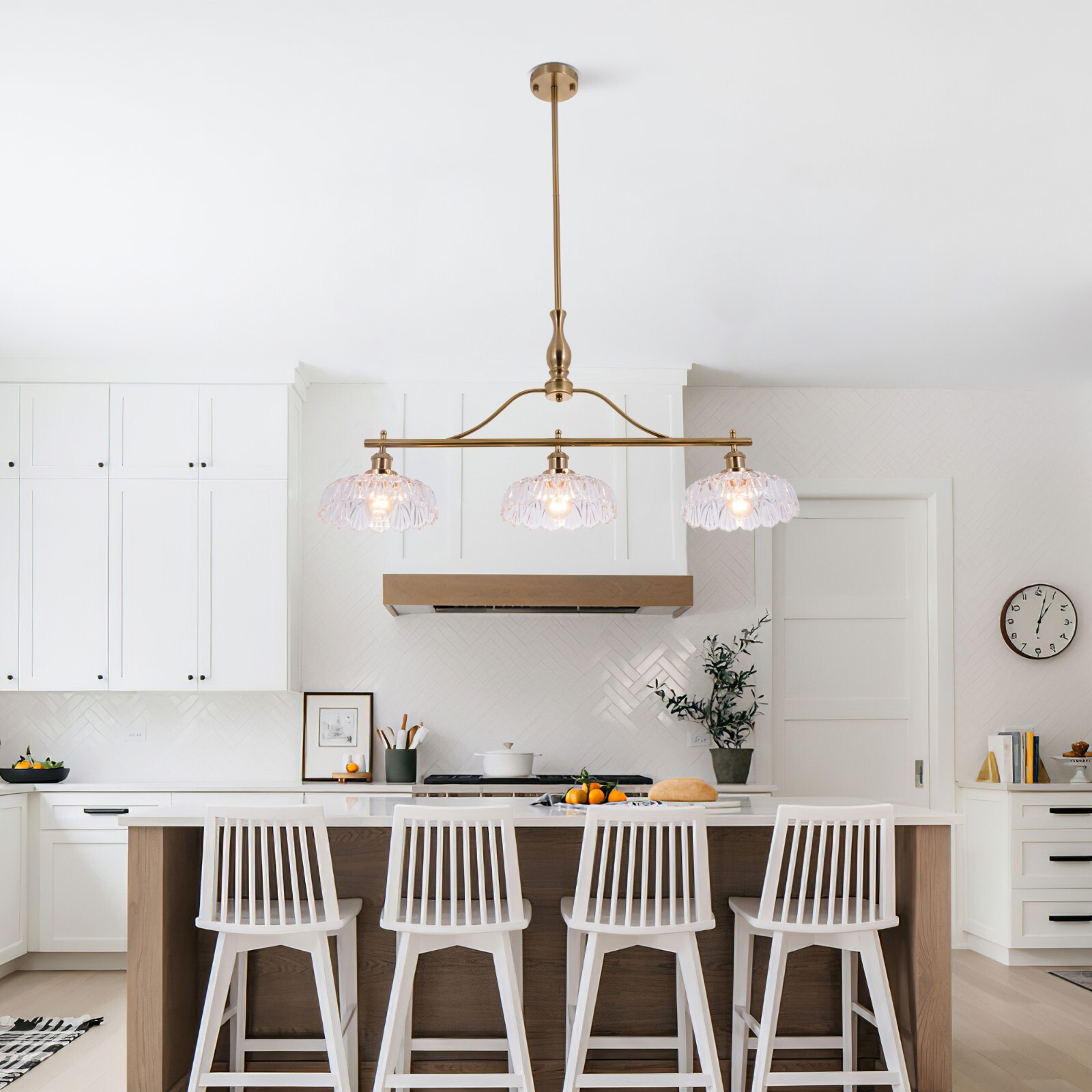 3 Lights Glass Chandeliers Lamp Mid-Century Gold Pendant Light Ceiling Fixtures