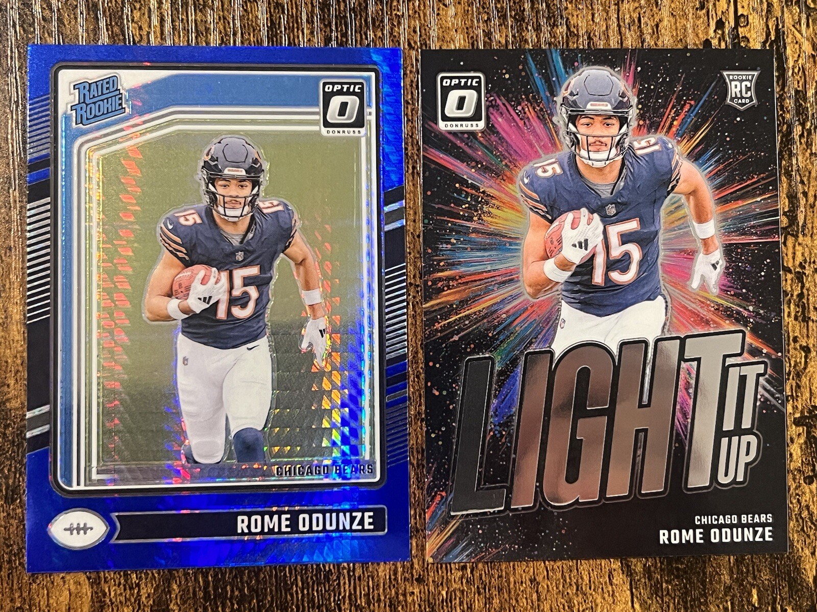 2024 Donruss Optic Rome Odunze Rated Rookie Blue Hyper Prizm & Insert #286 RC