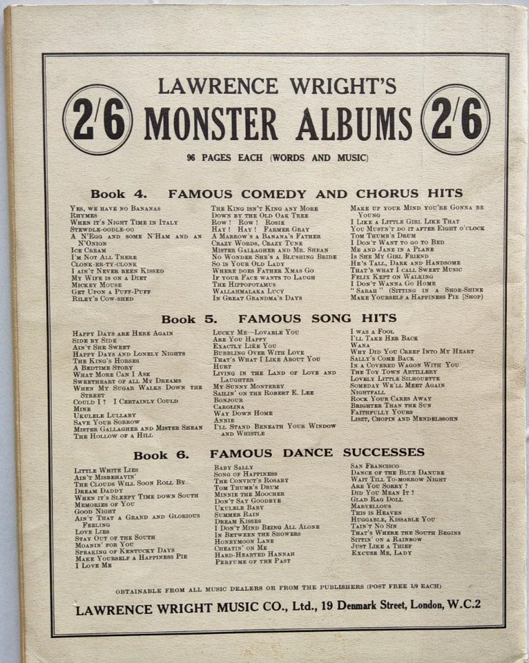 1st MONSTER ALBUM Lawrence Wright, foxtrot songs No 39 music score songbook - Image 2 of 3