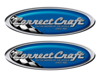 Zwei Correct Craft Vinyl Racing Oval Aufkleber jeweils 10'' lang