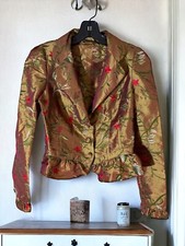 Vtg 90s Y2k Mystic Taffeta Embroidery Floral Fairiecore Ruffle Peplum Jacket S