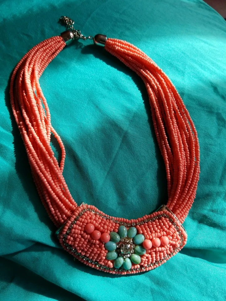 ¡Nuevo! Collar Chocker Cuentas Melón Turquesa Cuerda Ajustable Hippie Gitana Mujer Foto 2 de 2