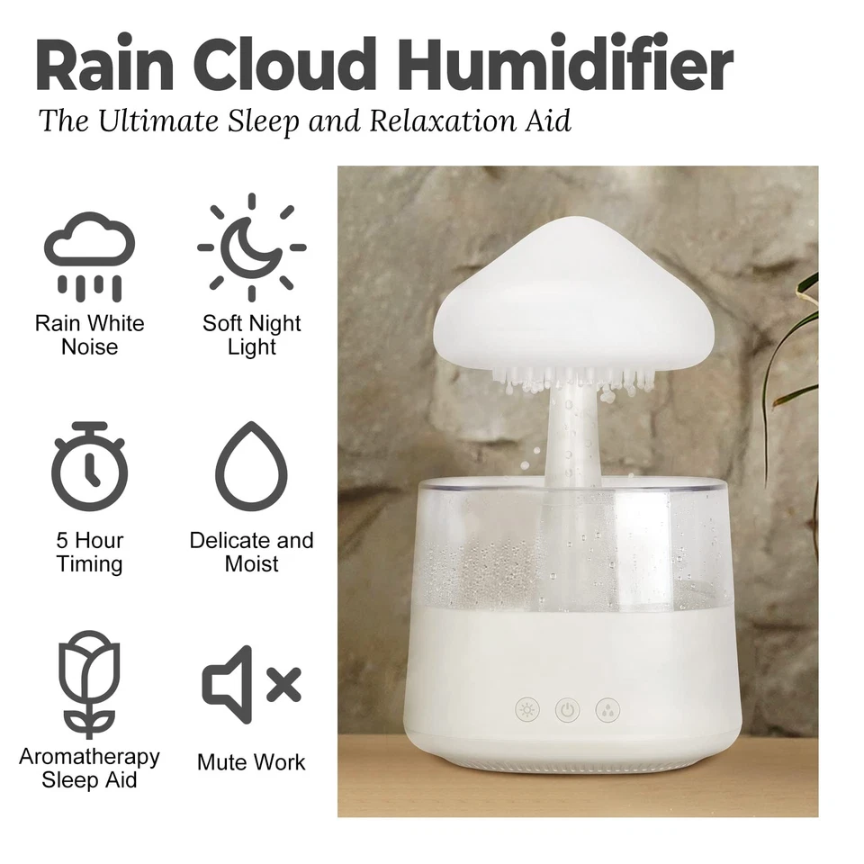 Rain Cloud Humidifier Water Drip with Adjustable LED Lights White Noise Humid... - Image 2 of 4