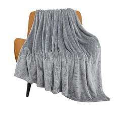 Flannel Fleece Blanket 50x60, Soft Cozy Throw, Light Grey