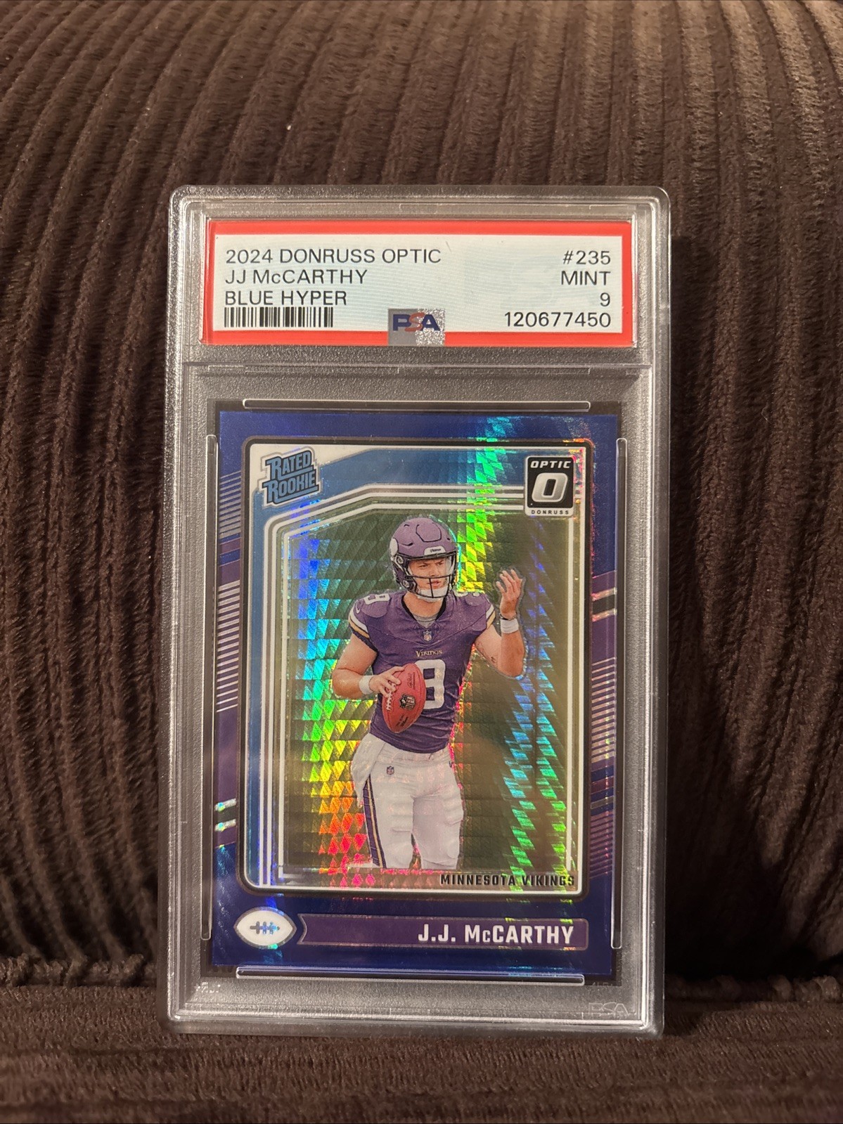 2024 Panini Donruss Optic - Rated Rookie J.J. McCarthy #235 Blue Hyper Prizm (RC