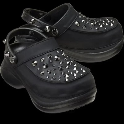 Crocs Bae Studded Platform Clog Black Glitter Women's Size 10