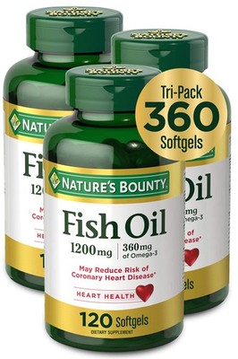 Nature s Bounty Fish Oil, 1200mg, 360mg of Omega-3, 120 120 Count (Pack 3) 