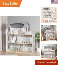 Wooden Dream Playhouse for Girls with Balcony,Doll House for Kids with Furniture