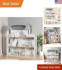 Wooden Dream Playhouse for Girls with Balcony,Doll House for Kids with Furniture
