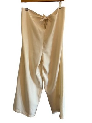 VTG Alvin Chin 100% Silk Palazzo Pants Wide Leg Cream Tie Waist Pants 1 Small