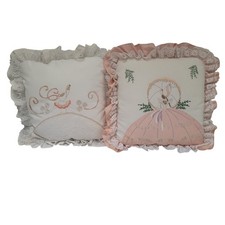 Vtg Southern Belle Embroidered Throw Pillow Ruffled Lace 2