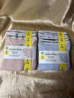 LOT of 2 : 3-Piece Genuine CALVIN KLEIN Sleep Sets Blue & Pink SMALL 7-8 Pajamas