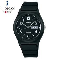 SEIKO ALBA AQPJ411 Plastic Case Analog Quartz Watch All Black