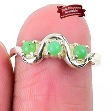 Green Chalcedony Stone Solid Sterling Silver New Year Statement Ring Size 7.5