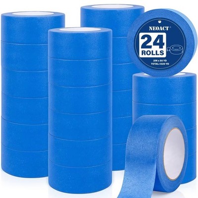 24 Rolls Blue Painters Tape 2 Inch Wide,55 Yards Multi-Surface Residue Free