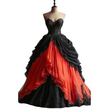 Black And Red Gothic Prom Dresses Ruched Sweetheart Vintage Victorian Party Gown