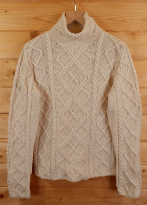 Vintage Paul James Wool Fisherman Aran Irish Cable Chunky Knit Sweater Pullover M