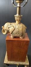 Vintage Elephant Table Lamp Base Asian Style Carved Wood Brass No Shade No Bulb