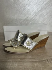 Mila Paoli Italy Women 7.5M Silver/Gold Leather Thong Wedge Heeled Sandals 
