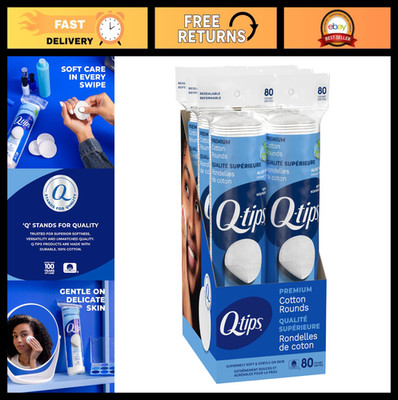 Q-Tips Premium Cotton Rounds for Face, 100% Cotton, Soft Lint Free Makeup Remove