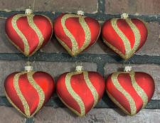 Red and Gold Christmas Heart Ornaments Lot of 6