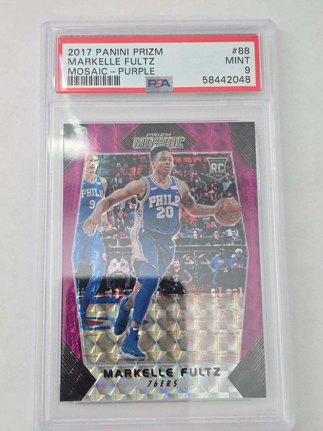 2017-18 Panini Prizm Mosaic Purple 32/99 Markelle Fultz #88 PSA 9
