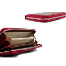 Giudi Leather Wallet & Card Holder Burgundy Red Silver Hardware Zipper