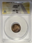 1889 Indian Head Cent 1¢ ANACS PF62RB 🌈PURPLES & REDS PROOF TONER‼️