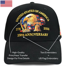 250th Anniversary Hat USA Patriotic Eagle  US Flag Black Adult Cap 1776-2026