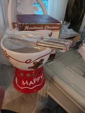 Handmade Christmas Fondue Warmer Set by Cracker Barrel New Old Stock/Open Box