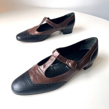 Women's Varda Black Brown T-Strap Low Heeled Mary Jane Pumps Shoes