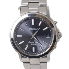 Seiko Solar Watch Black Dial Silver Case 7B52-0AF0 18cm Band S503096