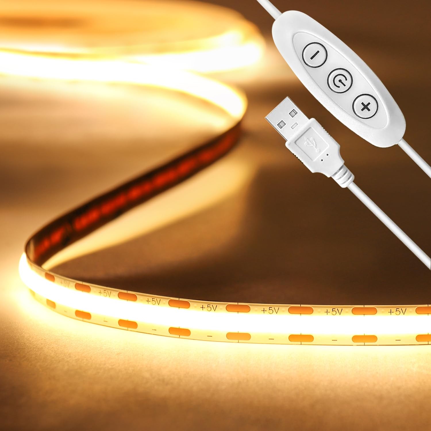 Bande lumineuse COB 5V USB pour rétroéclairage TV et ambiance cinéma maison blanc chaud 3000K