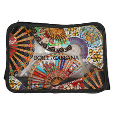 Bolso de Cosméticos DOLCE & GABBANA Negro Estampado de Abanico Logo Bolsa Organizador Mujeres 100usd