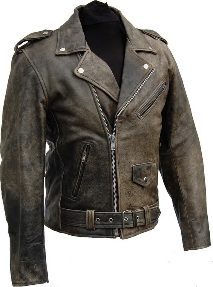 L&J LEDERJACKE ROCKABILLY CHOPPER CAFE RACER JACKE ROCKER in ANTIKLEDEROPTIK -braun