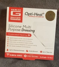 Opti-Heal Silicone Multi Purpose Surgical Wound Dressing 4 Dressings 4"X4" Each