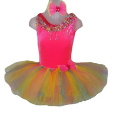 Confetti Child XL New Dance Costume LEOTARD and Rainbow BALLET TUTU  Hair Bow