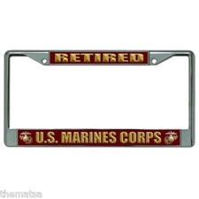 MARINE CORPS RETIRED CHROME LICENSE PLATE FRAME MADE IN USA