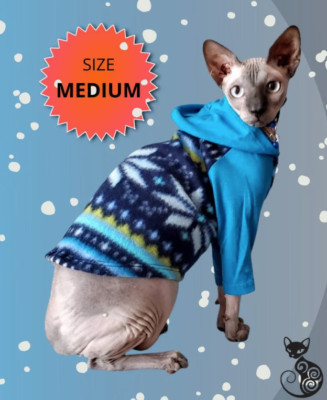 Winter Fleece Hoodie for Cats - MEDIUM, Cozy Blue & Turquoise Pajamas