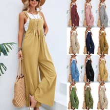 Womens Wide Leg Pants Dungarees Jumpsuit Loose Summer Overalls Rompers PLUS SIZE